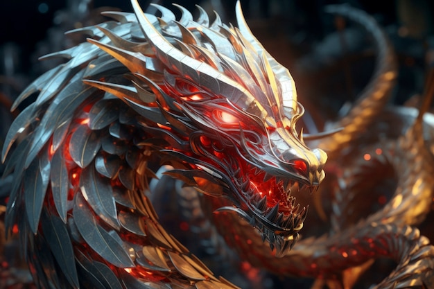 Free photo cool scene with futuristic dragon creature