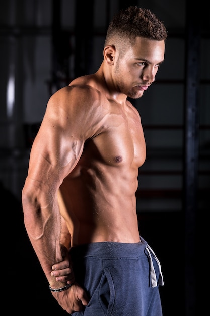 Free photo cool young bodybuilder posing