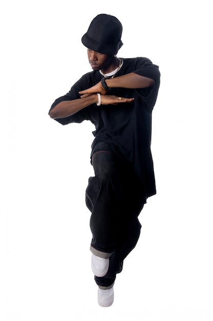 Бесплатное фото Прохладный молодой человек хип-хоп на белом фоне
