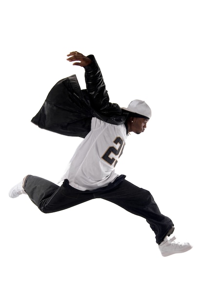 Cool young hip-hop man on white background