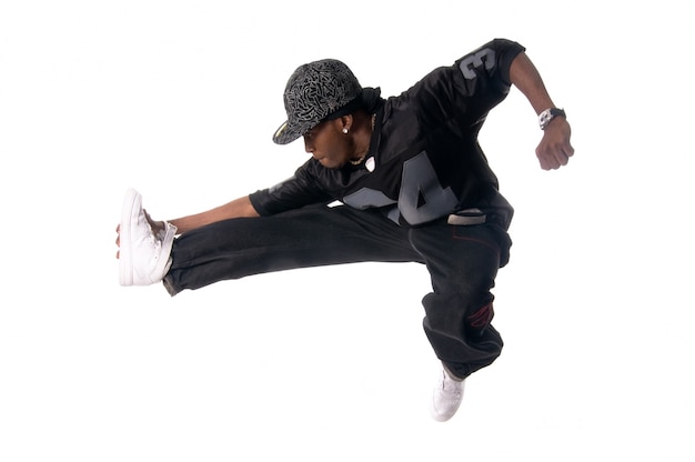 Cool young hip-hop man on white background