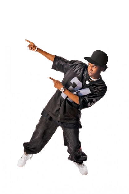 Cool young hip-hop man on white background