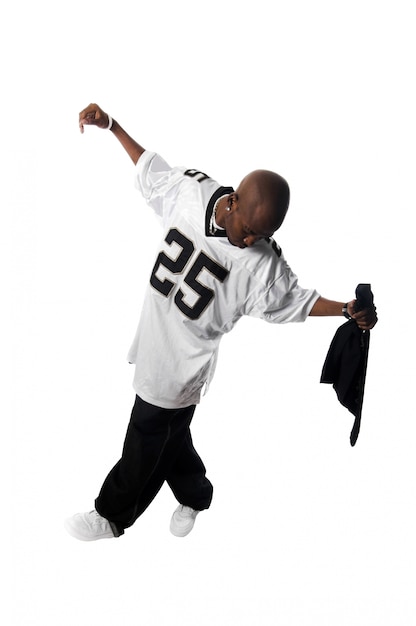 Cool young hip-hop man on white background