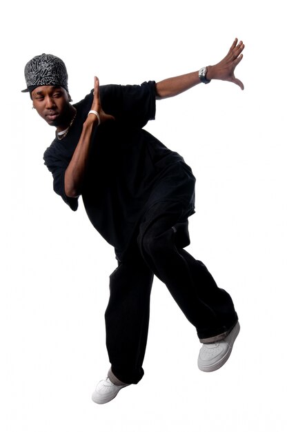 Cool young hip-hop man on white background