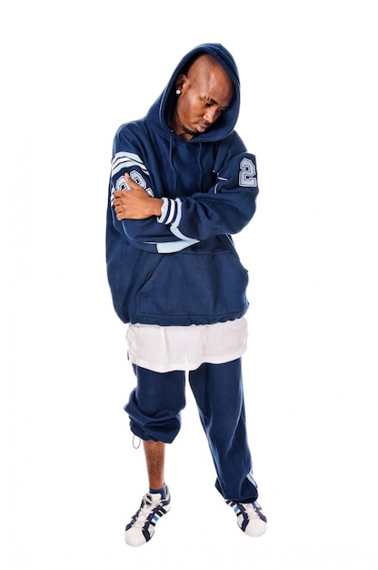 Free photo cool young hip-hop man on white background