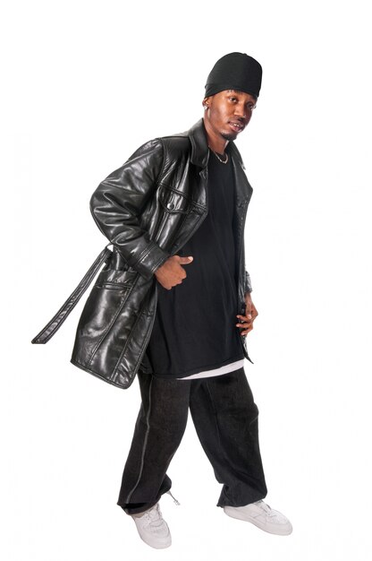 cool young hip-hop man on white background