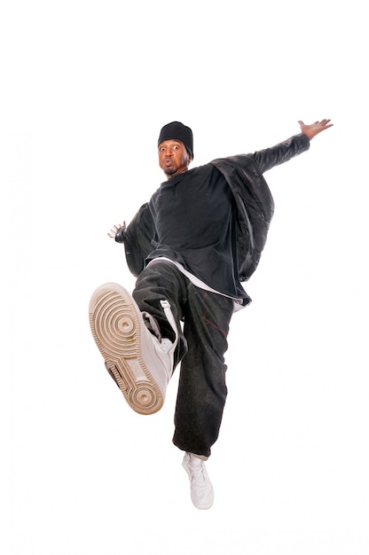 Cool young hip-hop man on white background