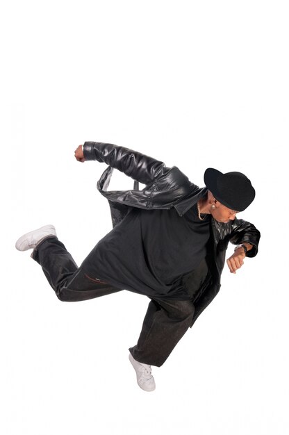 Cool young hip-hop man on white background