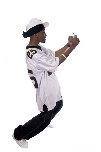 Cool young hip-hop man on white background