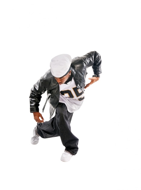 Cool young hip-hop man on white background