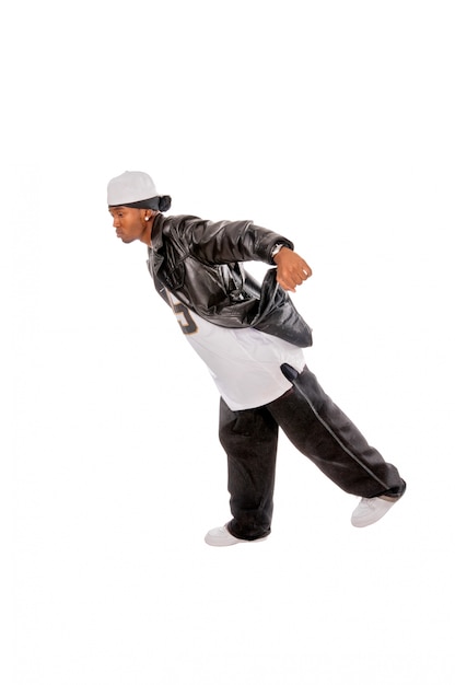 Cool young hip-hop man on white background