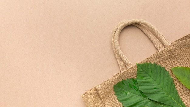 Free photo copy-space bag with leaf