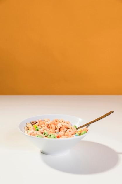 Copy-space bowl with cereals and milk