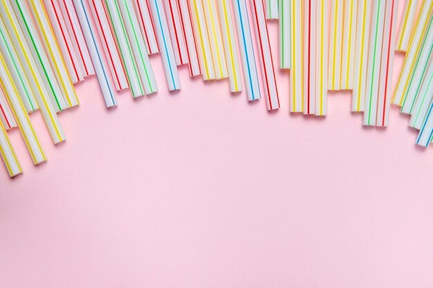 Copy-space colorful plastic straws