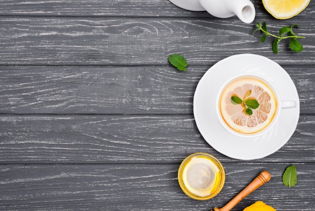 copy-space cup with lemon tea