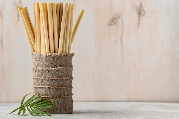 Copy space eco-friendly environment bamboo tube straws