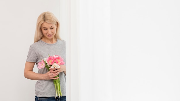 copy-space female with flowers
