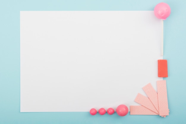 Copy-space frame with candy and gum