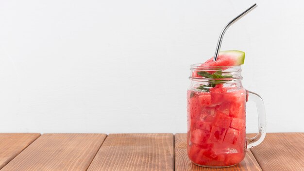 Copy-space jar with watermelon drink