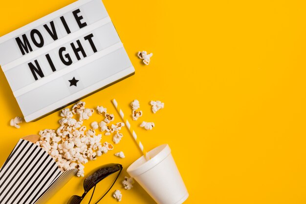 Copy-space juice and popcorn for cinema