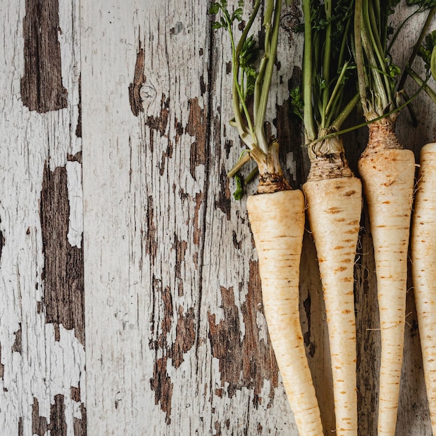 Copy space parsley roots veggies