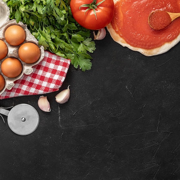 Foto gratuita ingredienti per pizza copia-spazio