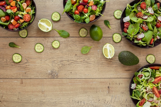 Copy-space plates with salad