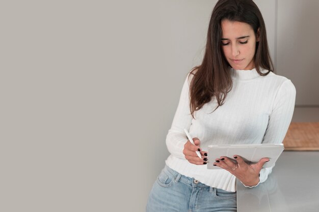 Copy-space portrait young woman at home