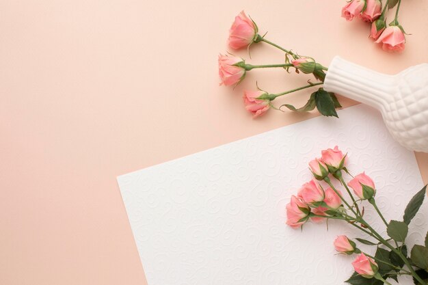 copy space roses in vase