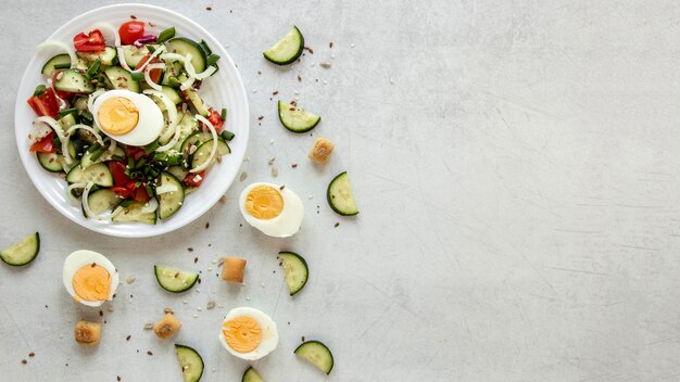 Copy-space salad with boiled eggs
