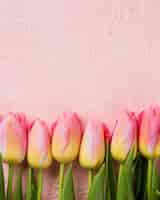 Free photo copy-space tulips aligned on table