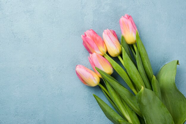 Copy-space tulips bouquet on table