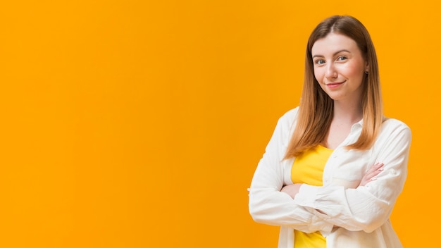 Copy-space woman with arms crossed