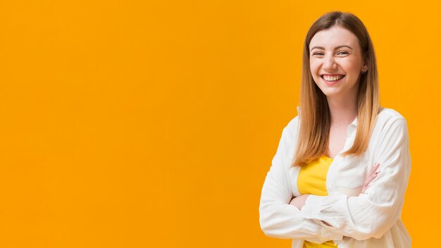 Copy-space woman with arms crossed