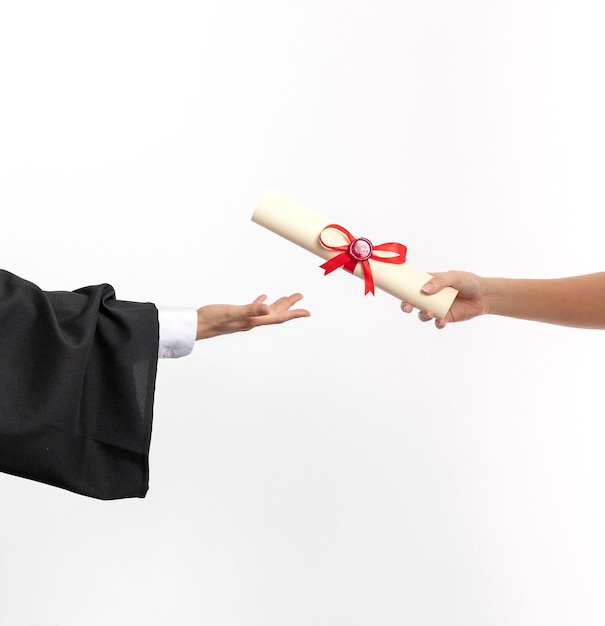 Copy space woman with graduation diploma