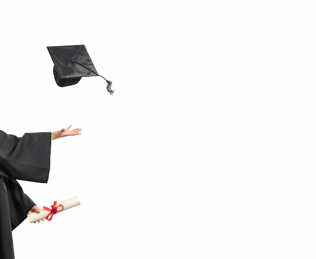 Copy space woman with graduation diploma