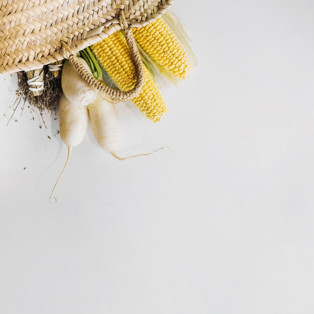 Corn and radish in bag