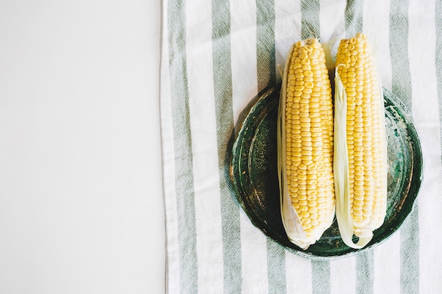 Corn on striped cloth