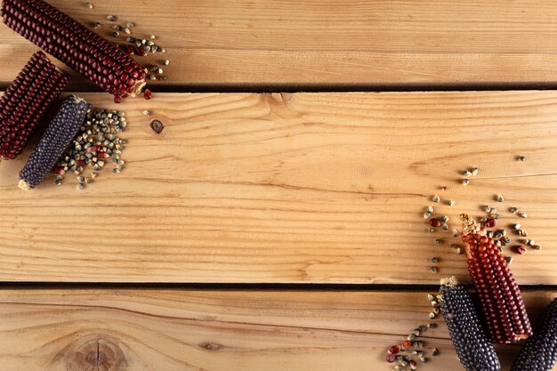 Corns on wooden board