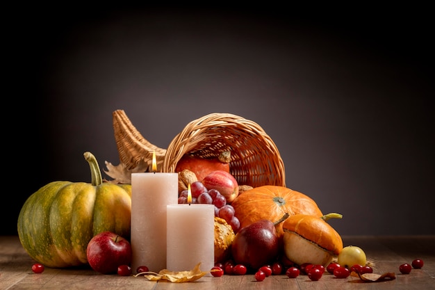 Cornucopia arrangement with delicious foods