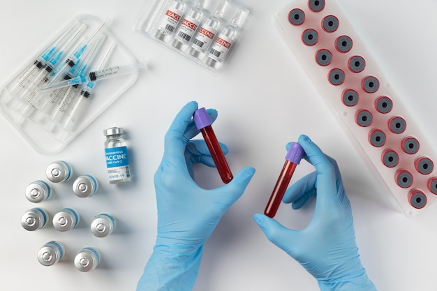 Coronavirus arrangement with blood samples and vaccine