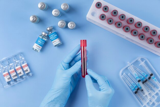 Coronavirus arrangement with blood samples and vaccine