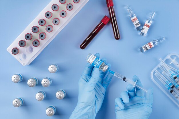 Coronavirus arrangement with blood samples and vaccine