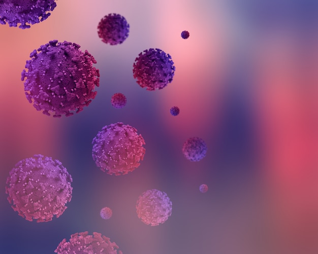 Coronavirus cells floating on blurred background