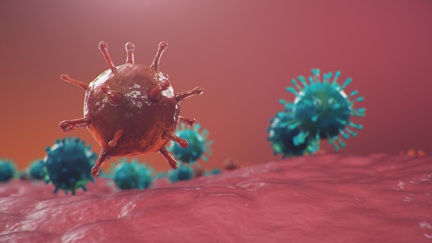 Coronavirus outbreak. pathogen affecting the respiratory tract. covid-19 infection. concept of a pandemic, viral infection. coronavirus inside a human. viral infection. 3d illustration