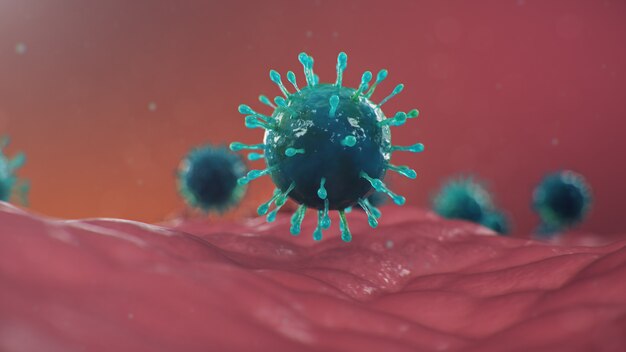 Coronavirus outbreak. pathogen affecting the respiratory tract. covid-19 infection. concept of a pandemic, viral infection. coronavirus inside a human. viral infection, 3d illustration