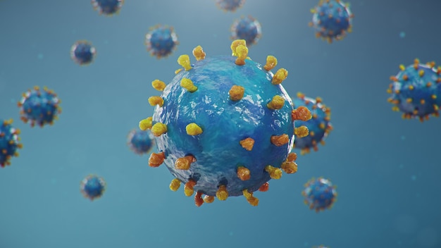 Coronavirus outbreak. pathogen affecting the respiratory tract. covid-19 infection. concept of a pandemic, viral infection. coronavirus inside a human. viral infection, 3d illustration