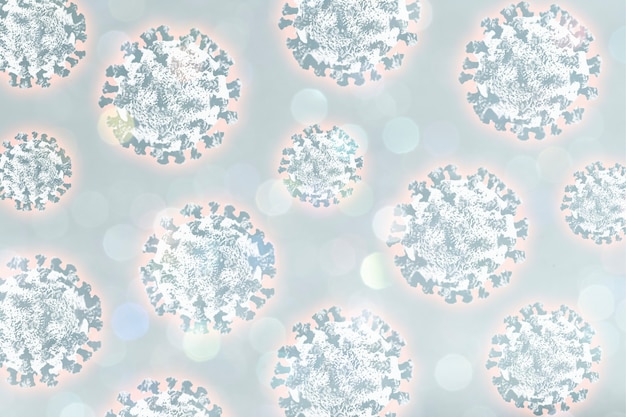 灰色​の​背景図​の​顕微鏡下​で​コロナ​ウイルス
