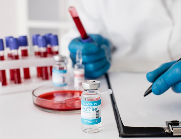 Coronavirus vaccine lab with samples