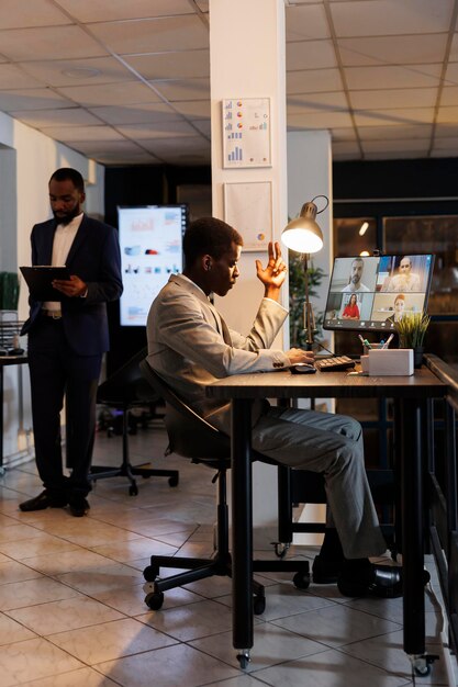 Corporate diverse coworkers discussing business ideas